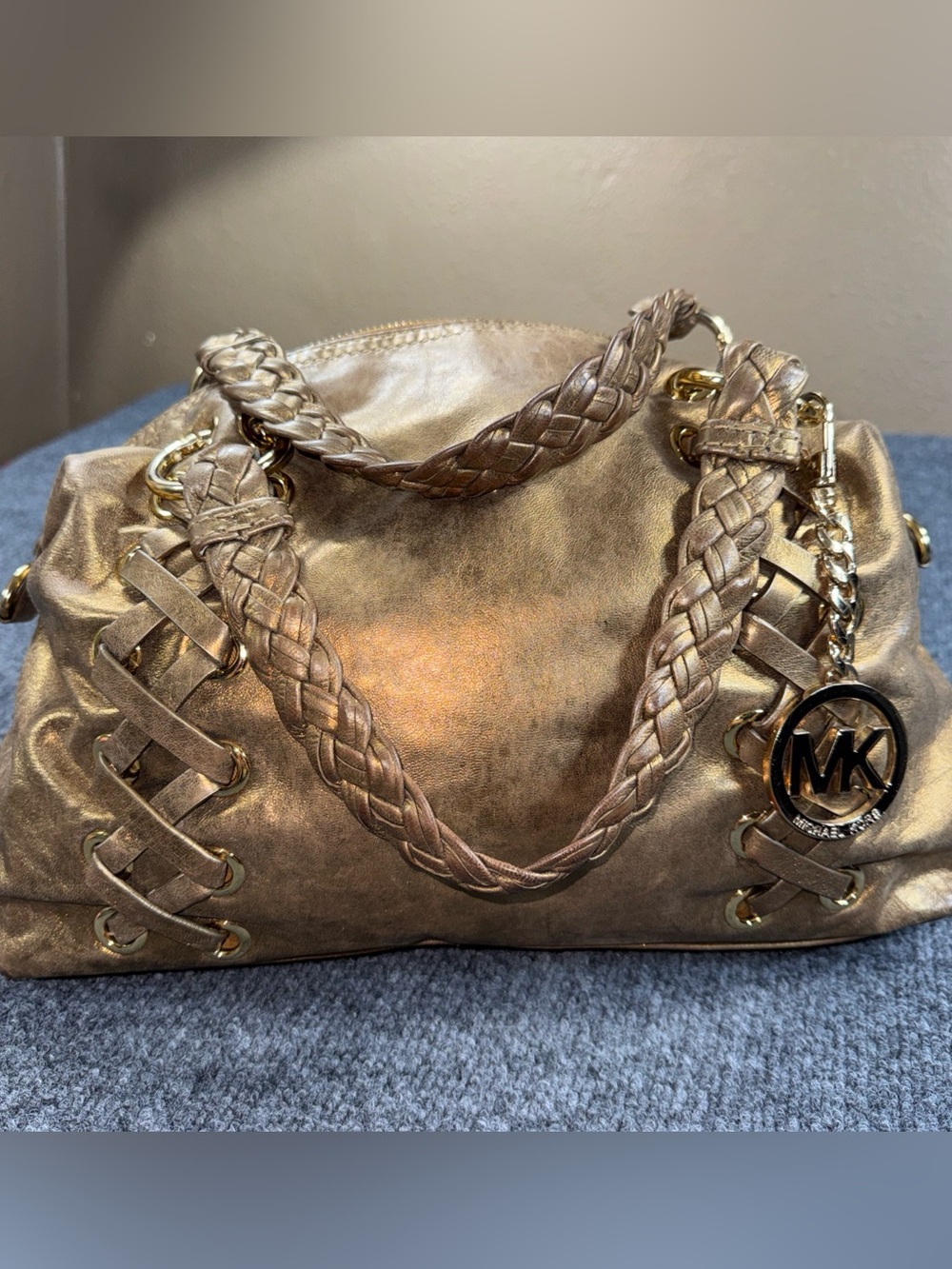 Michael Kors Kendal Bronze Braided Handle Shoulder Bag - Picture 2 of 8